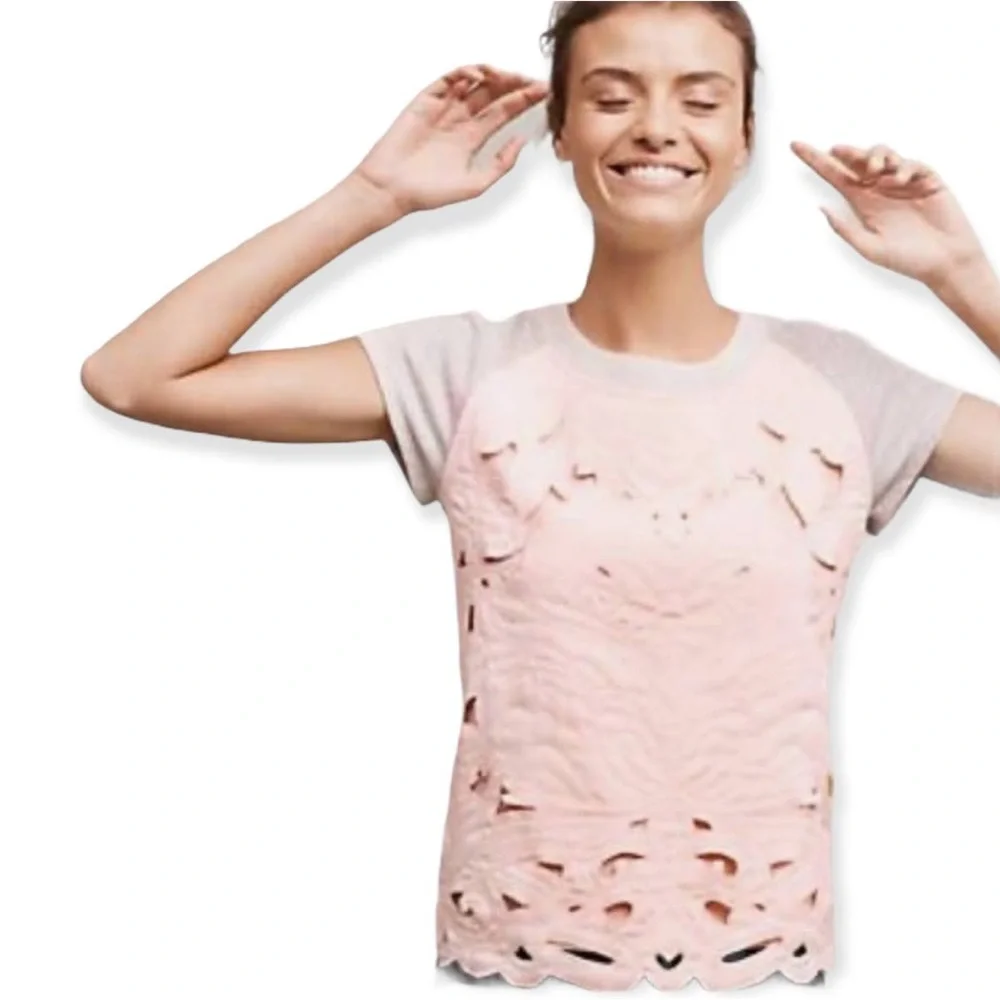 Anthropologie Saturday Sunday Millie Quilted Cut Out Gray Crewneck Top Sz Small - Picture 1 of 10